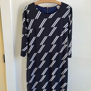 Purple Rain Black and White Geometric Long-Sleeve Dress